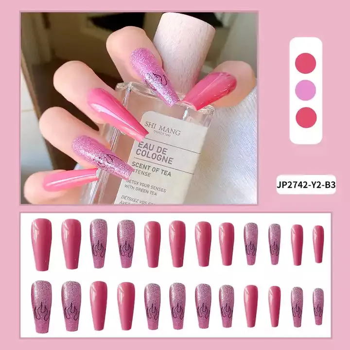 2023 Luxury Shiny Pink High Quality Bulk False Nails