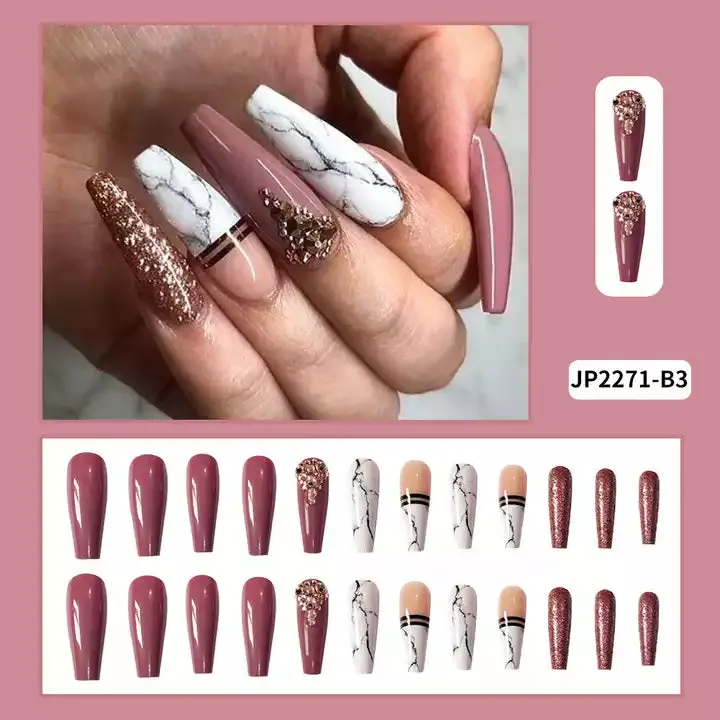 2023 Luxury Shiny Pink High Quality Bulk False Nails
