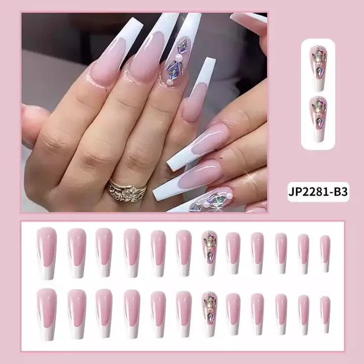 2023 Luxury Shiny Pink High Quality Bulk False Nails