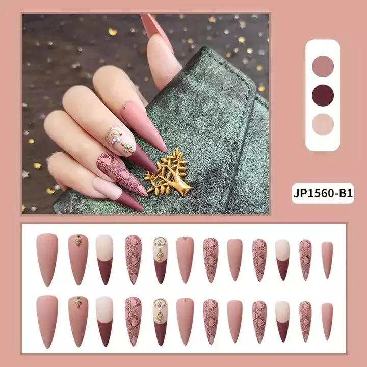 2023 Luxury Shiny Pink High Quality Bulk False Nails