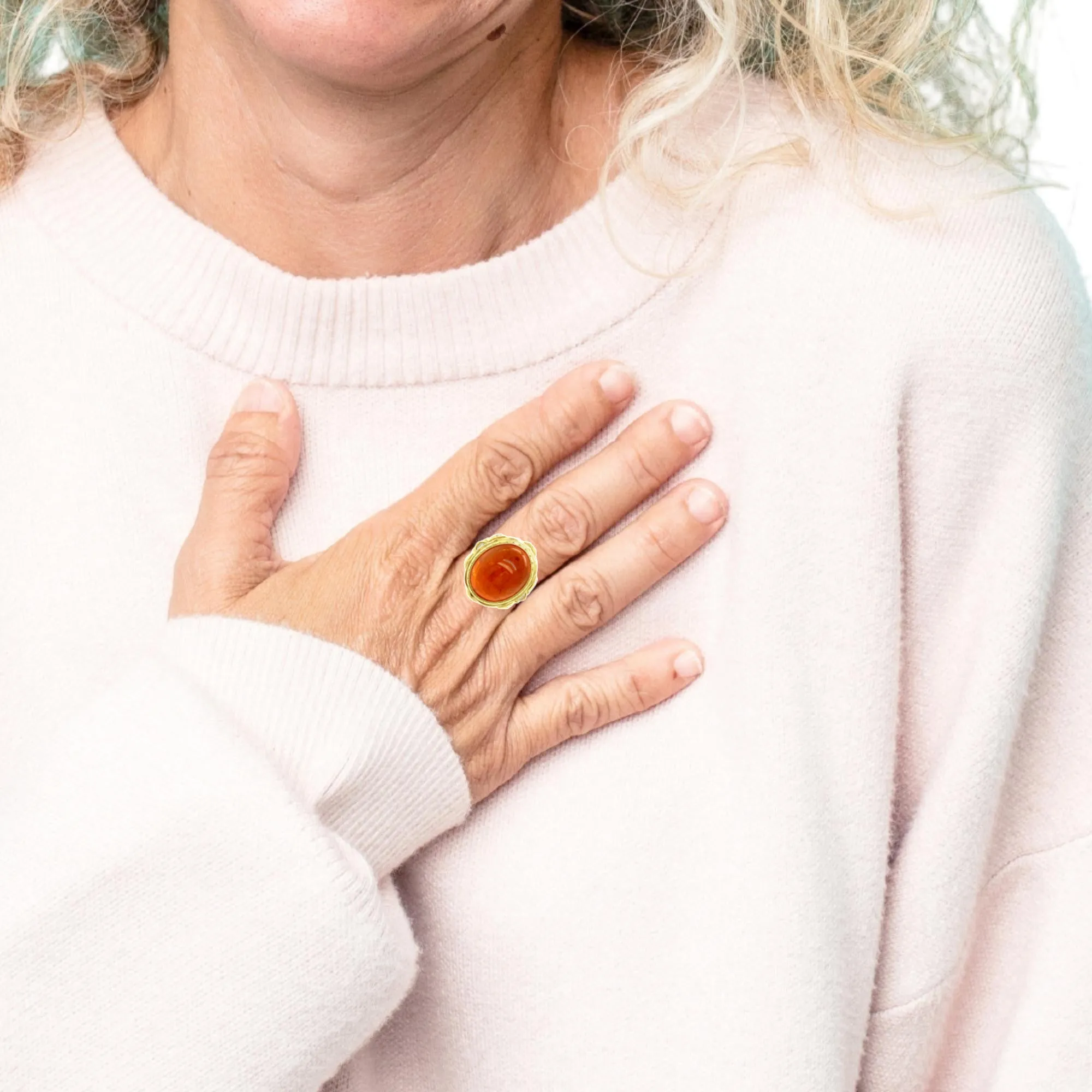 24.39 Carat Spessartite Garnet Cabochon, Diamond Yellow Gold Dome Cocktail Ring