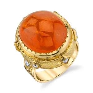 24.39 Carat Spessartite Garnet Cabochon, Diamond Yellow Gold Dome Cocktail Ring