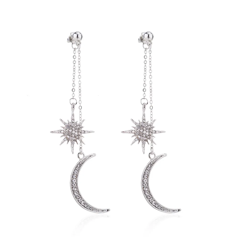 5 Pairs Lot Charm Rhinestone Star&Moon Earrings Wholesale Women Fashion Jewelry