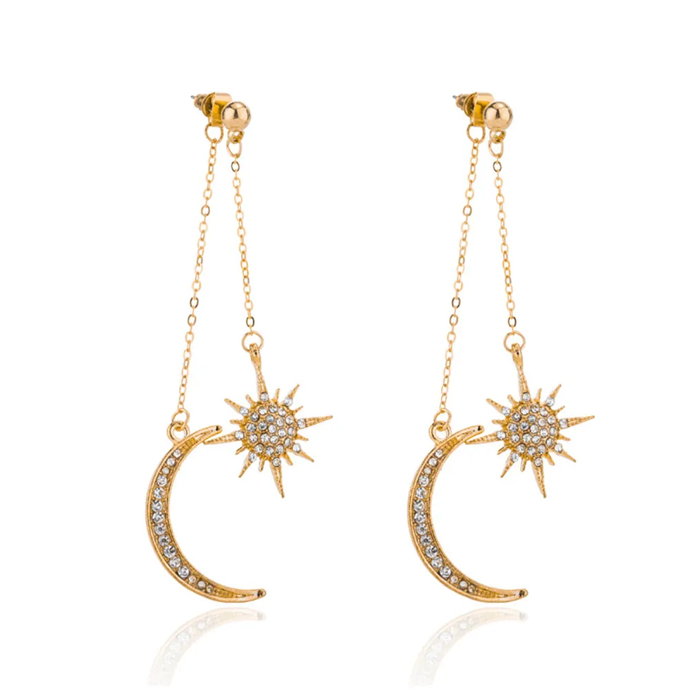 5 Pairs Lot Charm Rhinestone Star&Moon Earrings Wholesale Women Fashion Jewelry