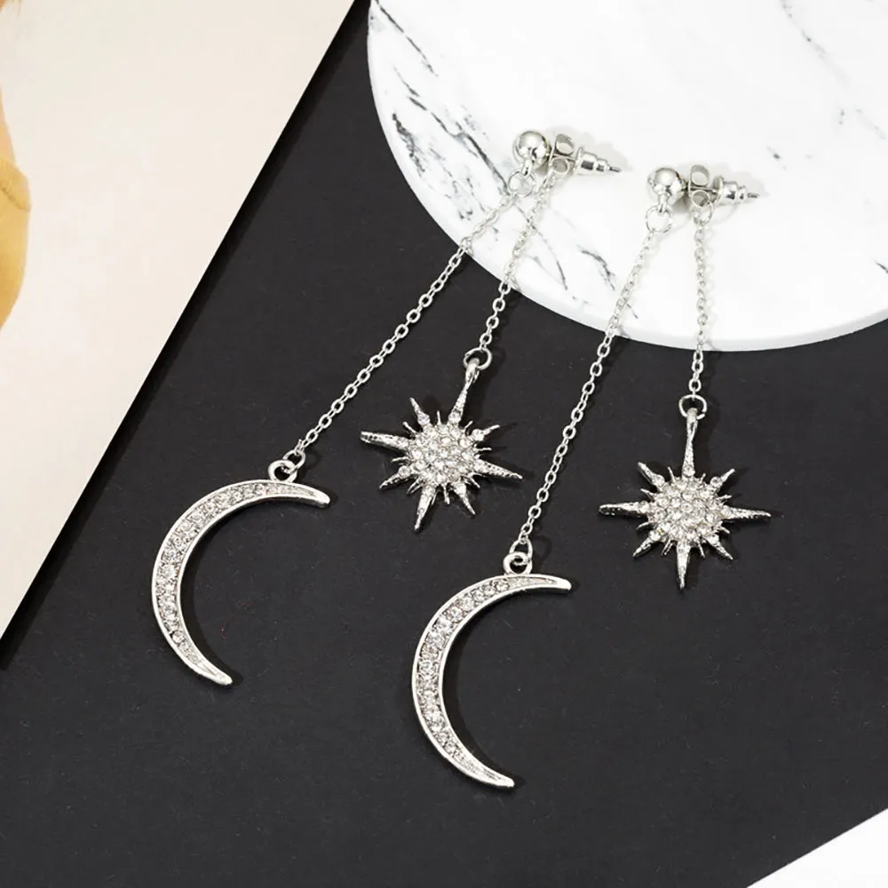 5 Pairs Lot Charm Rhinestone Star&Moon Earrings Wholesale Women Fashion Jewelry
