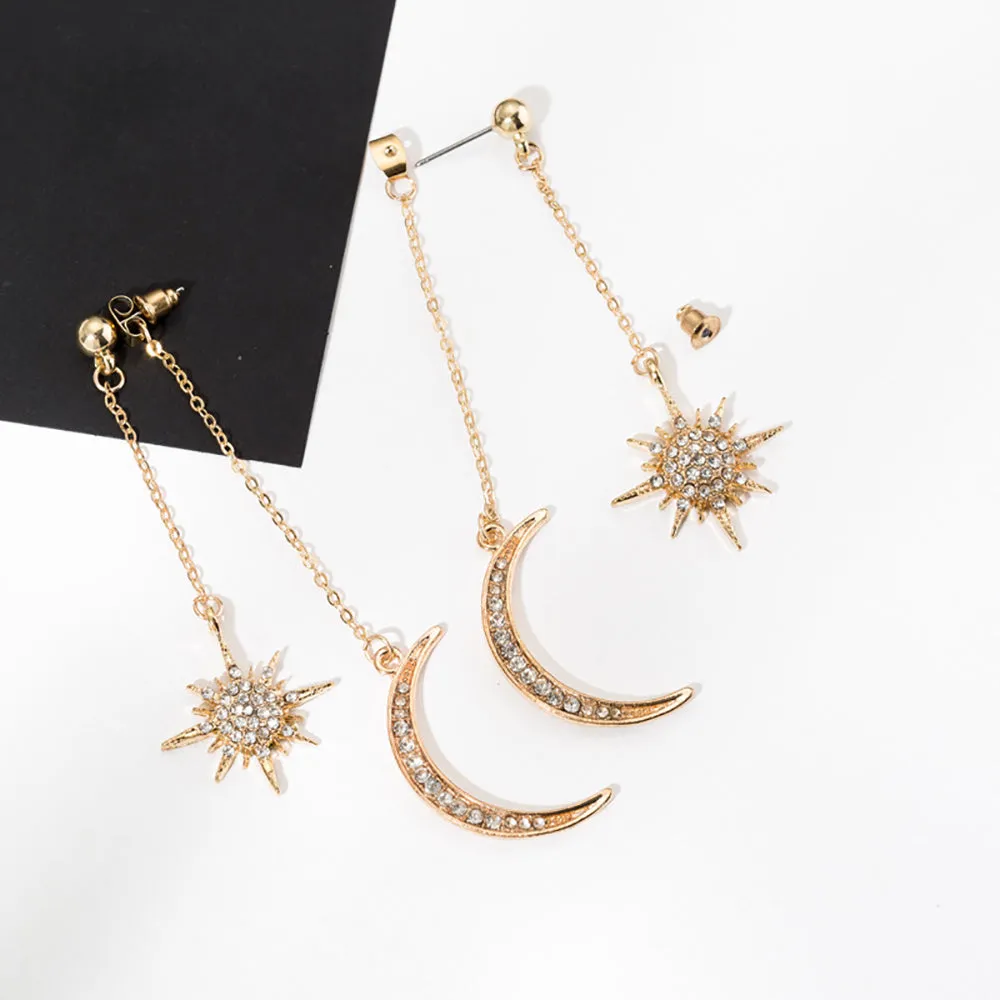 5 Pairs Lot Charm Rhinestone Star&Moon Earrings Wholesale Women Fashion Jewelry