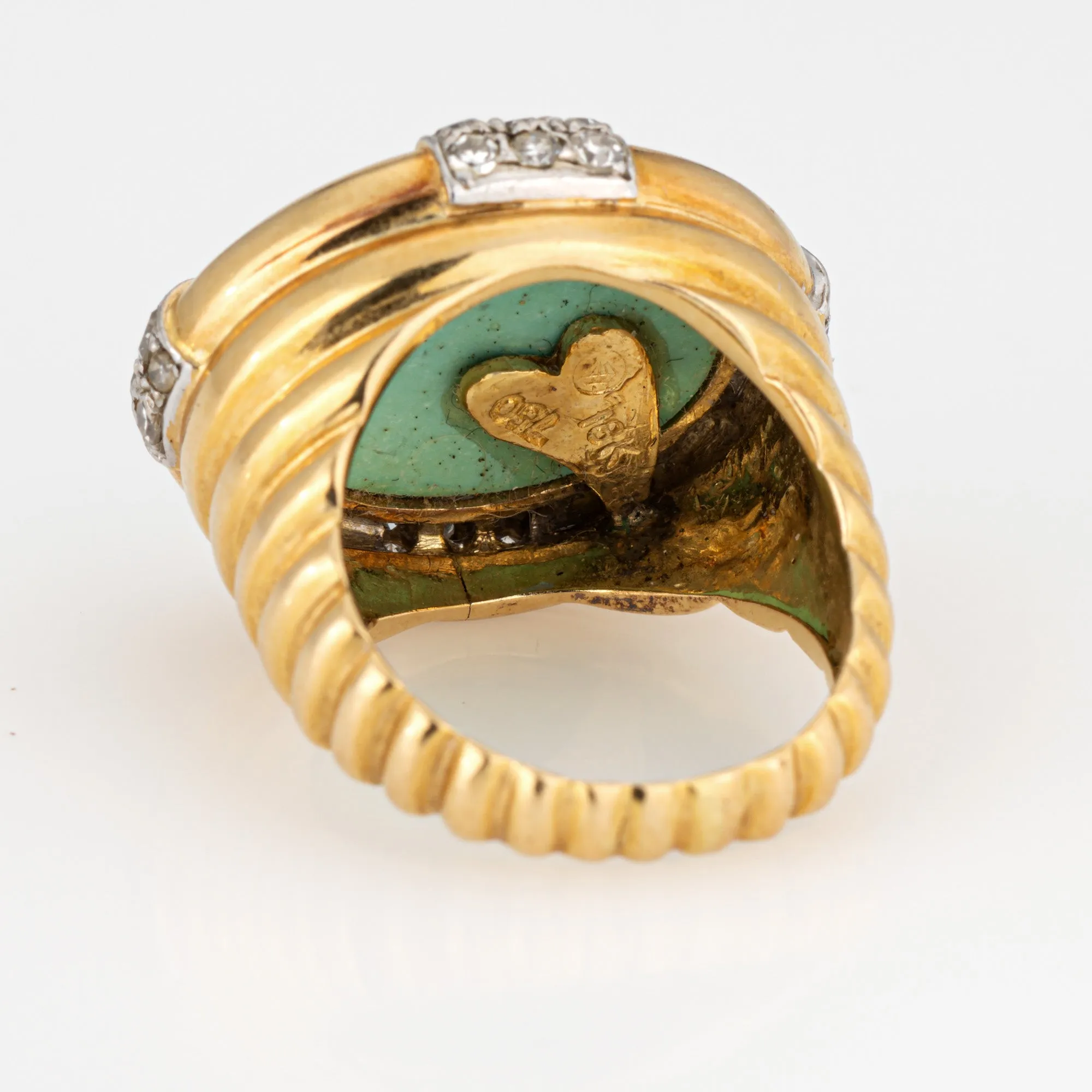 70s Turquoise Diamond Ring Vintage 18k Yellow Gold Sz 4 Pinky Estate Jewelry
