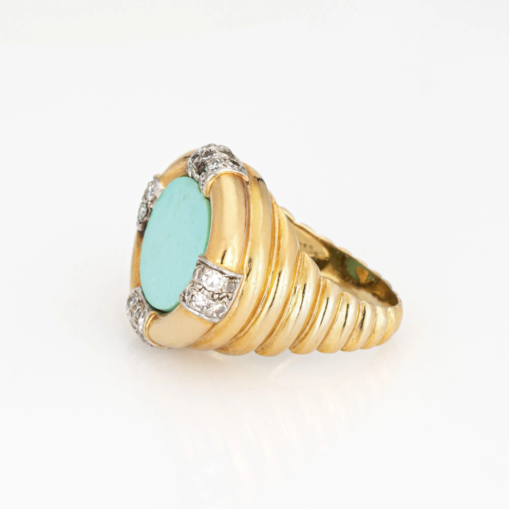 70s Turquoise Diamond Ring Vintage 18k Yellow Gold Sz 4 Pinky Estate Jewelry