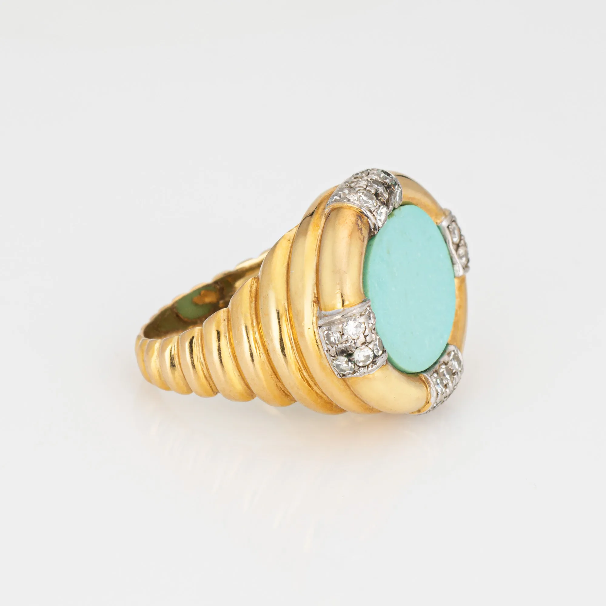 70s Turquoise Diamond Ring Vintage 18k Yellow Gold Sz 4 Pinky Estate Jewelry