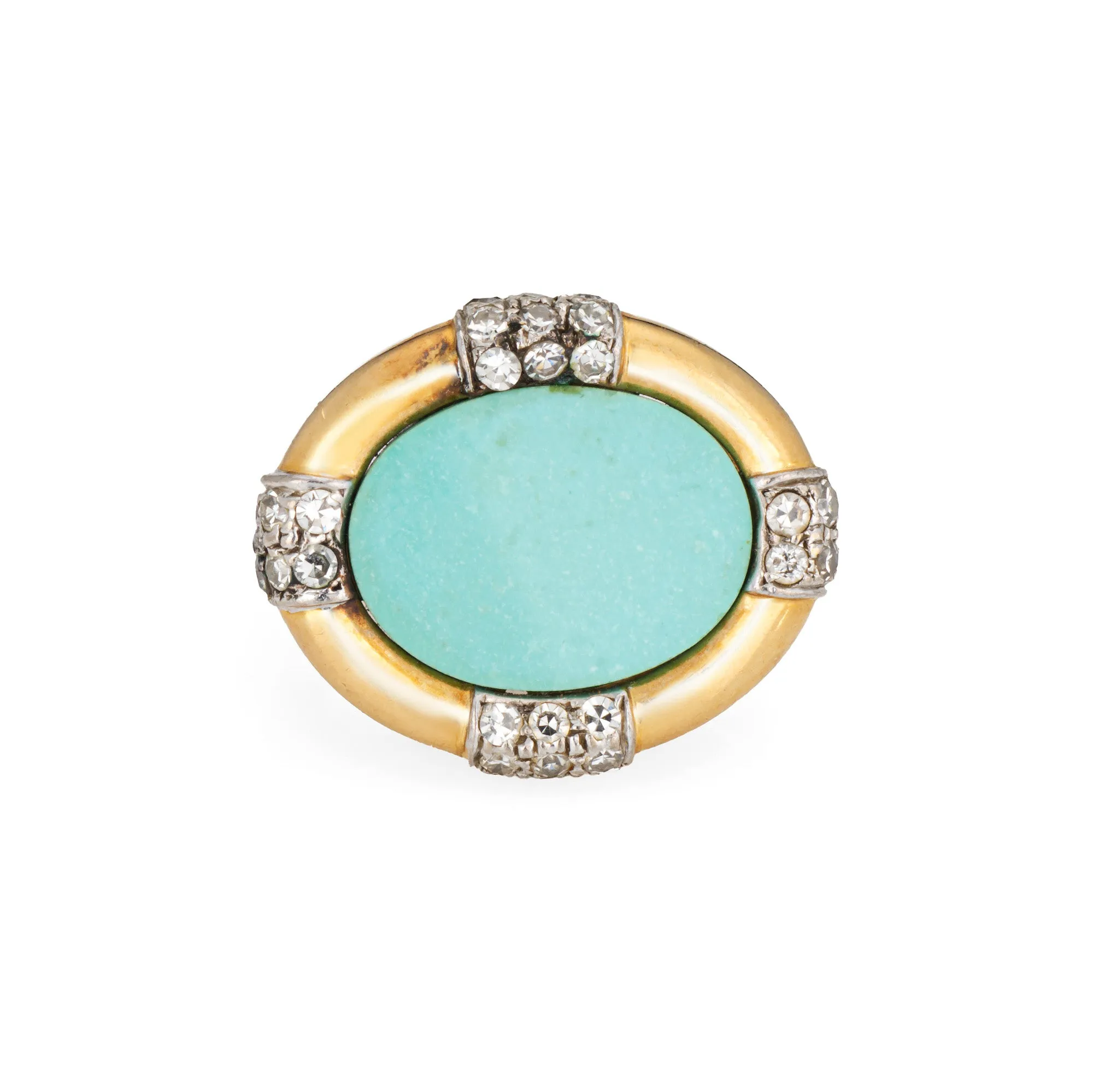 70s Turquoise Diamond Ring Vintage 18k Yellow Gold Sz 4 Pinky Estate Jewelry