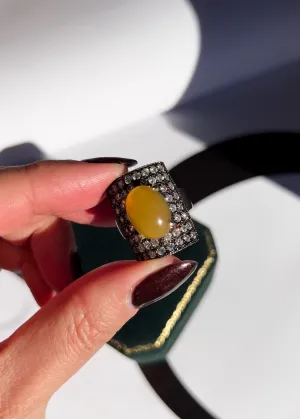 8 Carat Fire Opal Shield 18k Solid Go9ld Cocktail Ring