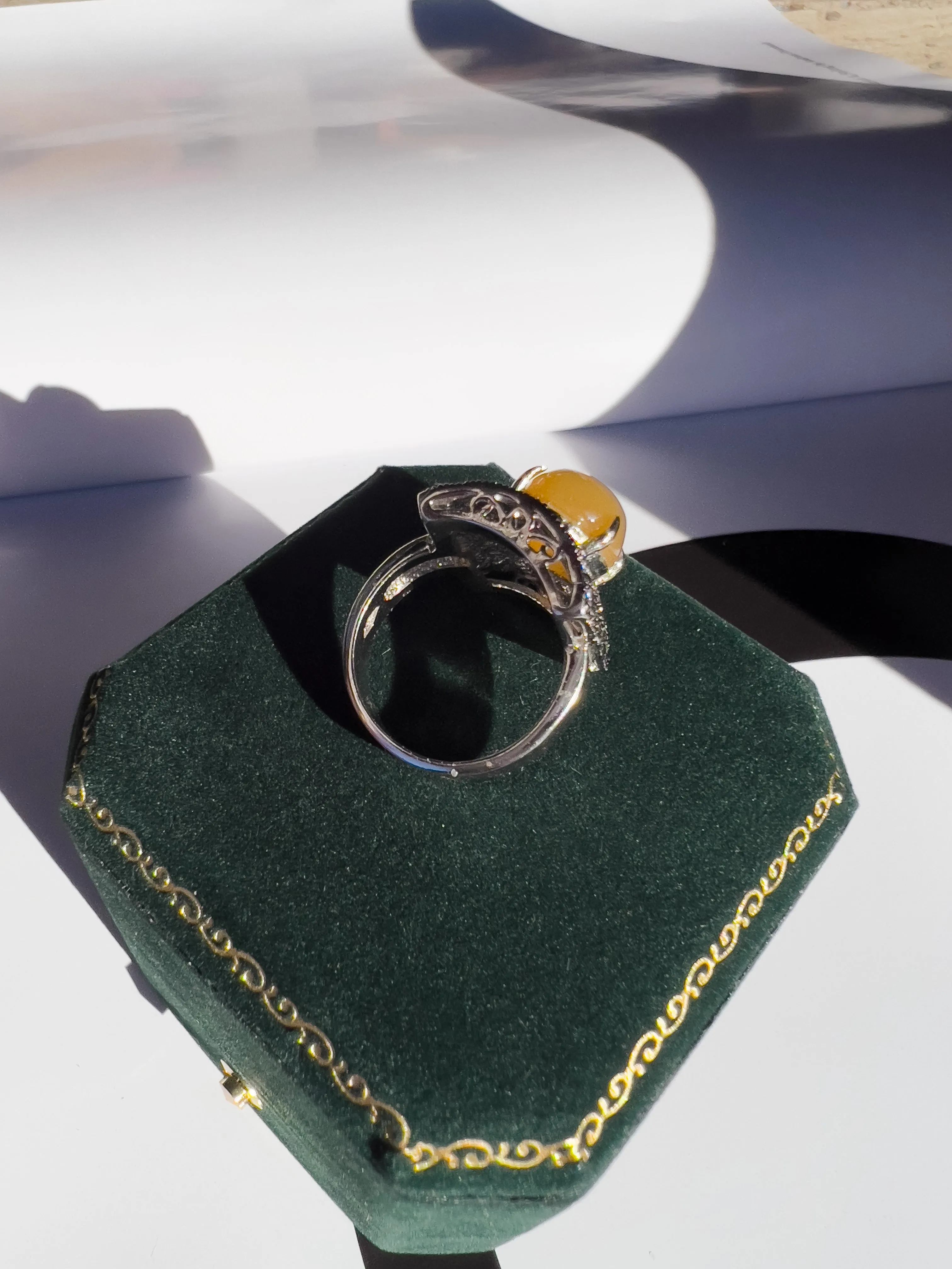 8 Carat Fire Opal Shield 18k Solid Go9ld Cocktail Ring