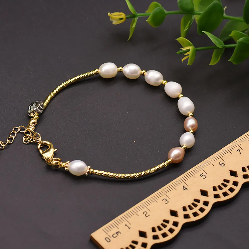 925 Silver Natural Freshwater Pearl Bracelet Woman Fashion Simple Jewelry