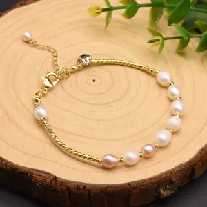 925 Silver Natural Freshwater Pearl Bracelet Woman Fashion Simple Jewelry