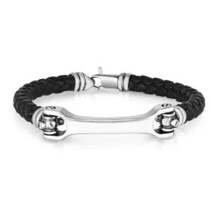 925 Sterling Silver Genuine Leather Wrench Buckle Bracelet