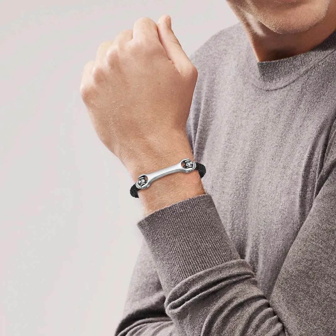 925 Sterling Silver Genuine Leather Wrench Buckle Bracelet