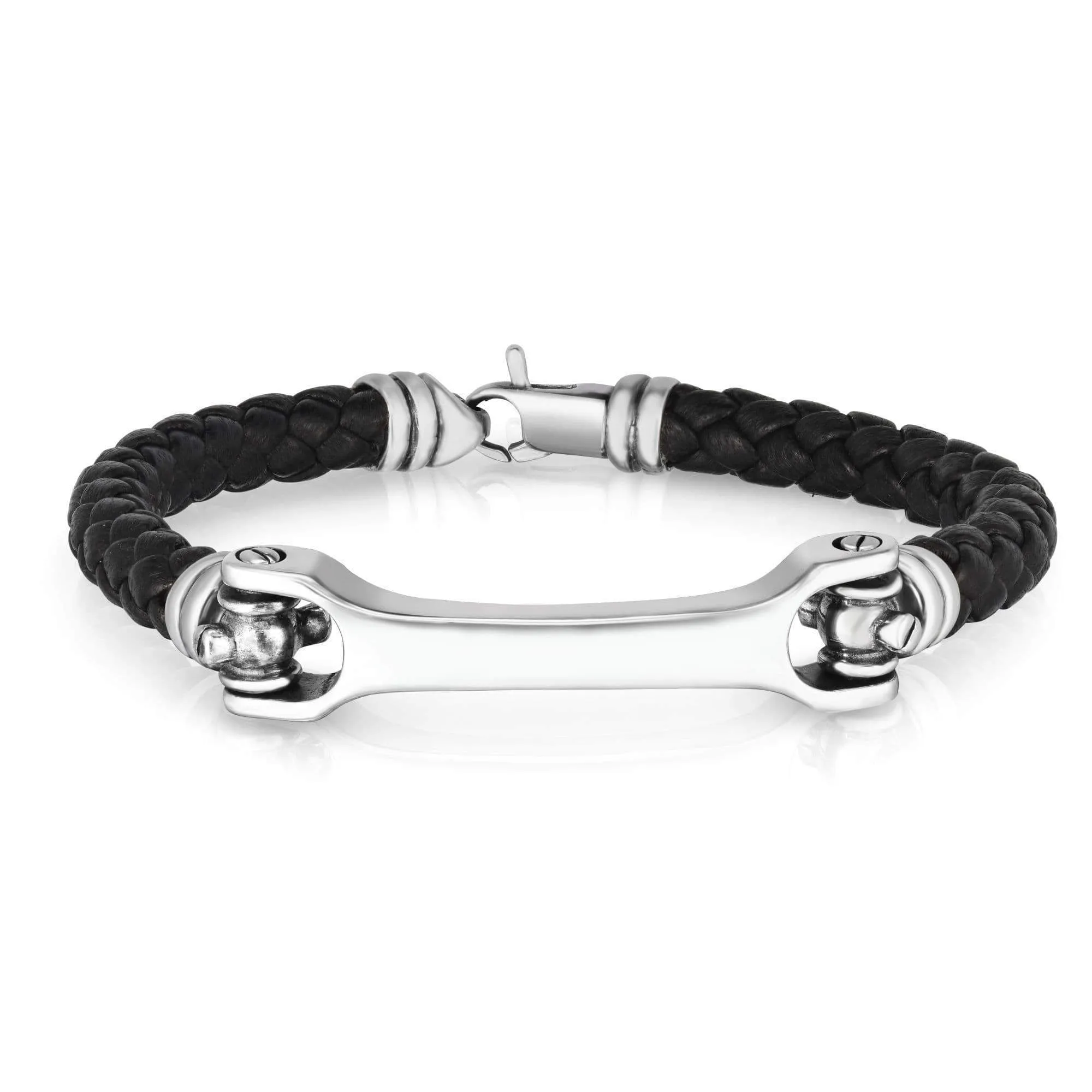 925 Sterling Silver Genuine Leather Wrench Buckle Bracelet