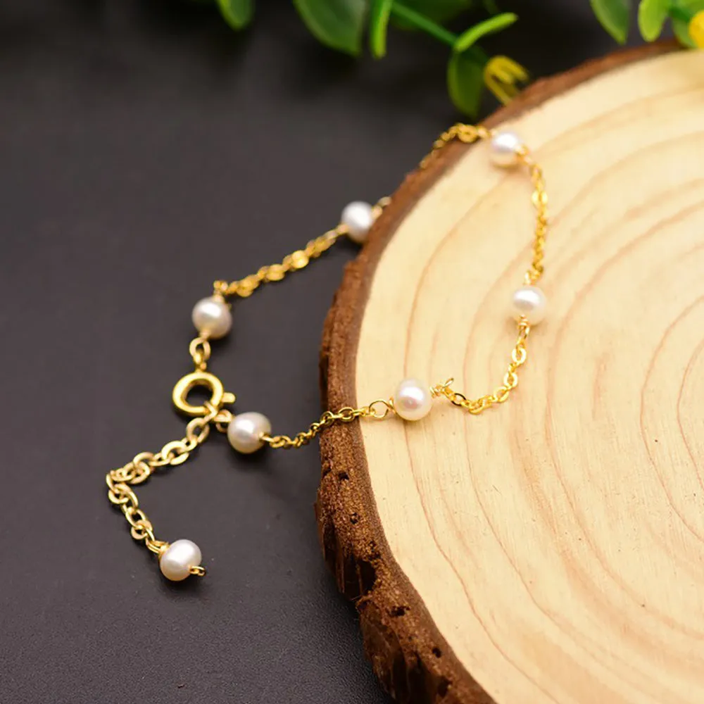 925 Sterling Silver Natural Freshwater Pearl Bracelet Women Fashion Simple Jewelry
