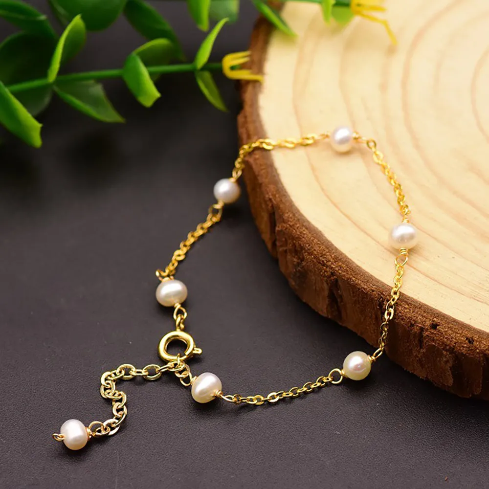 925 Sterling Silver Natural Freshwater Pearl Bracelet Women Fashion Simple Jewelry