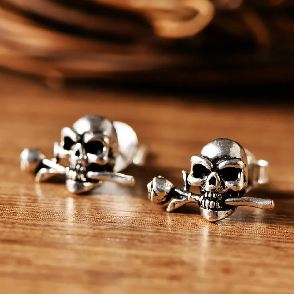 925 Sterling Silver Rose Love Flower Stud Earrings Skull Fashion Jewelry