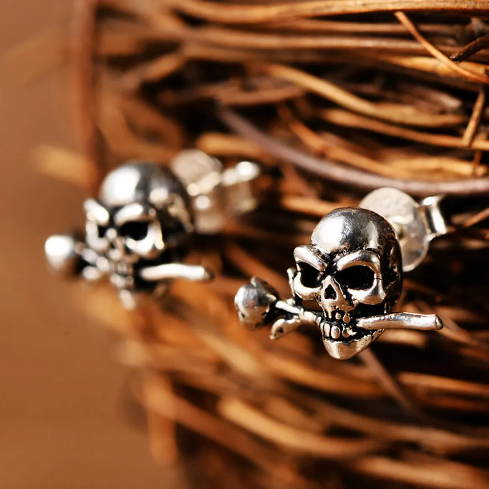 925 Sterling Silver Rose Love Flower Stud Earrings Skull Fashion Jewelry