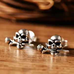 925 Sterling Silver Rose Love Flower Stud Earrings Skull Fashion Jewelry