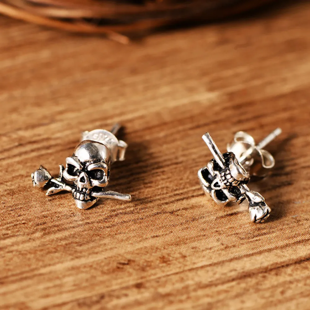 925 Sterling Silver Rose Love Flower Stud Earrings Skull Fashion Jewelry