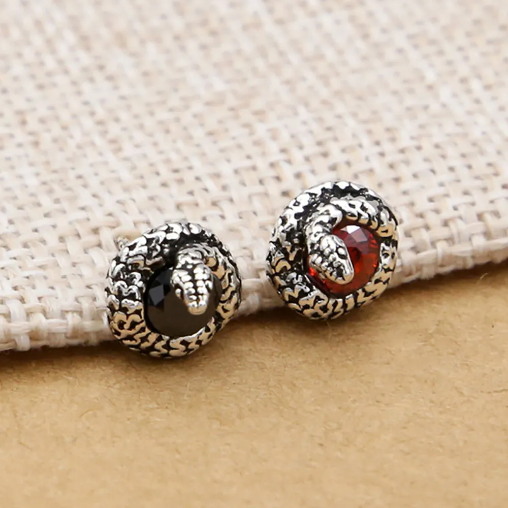 925 Sterling Silver Stud Earrings Snake Winding Men Fashion Fine Jewelry