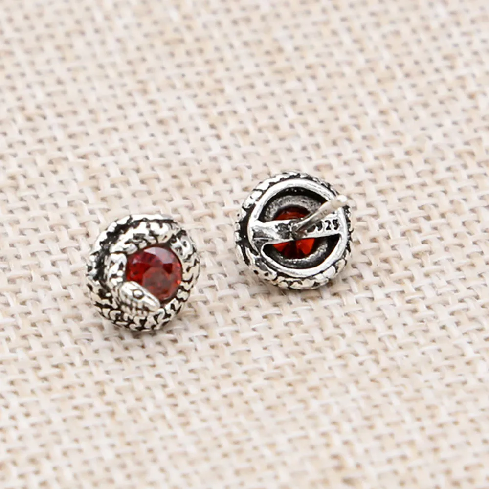 925 Sterling Silver Stud Earrings Snake Winding Men Fashion Fine Jewelry