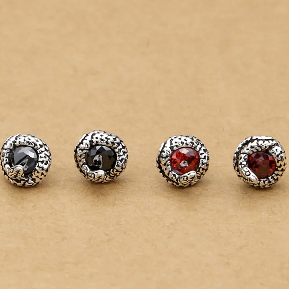 925 Sterling Silver Stud Earrings Snake Winding Men Fashion Fine Jewelry