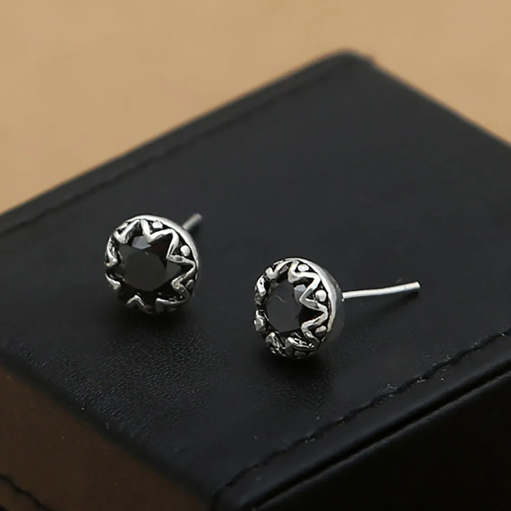 925 Sterling Silver Thai Silver Stud Earrings Star Men Fashion Punk Jewelry