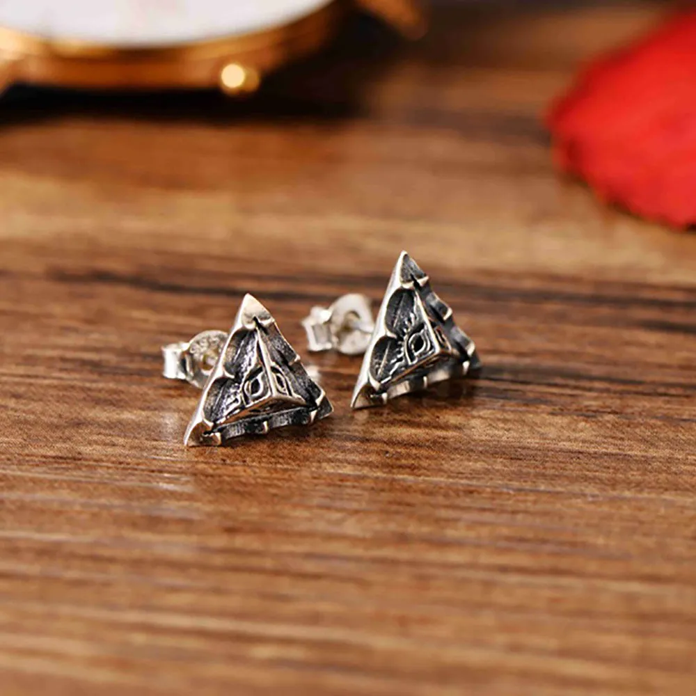 925 Sterling Silver Triangle Stud Earrings Men Women Punk Retro Fashion Jewelry
