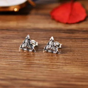 925 Sterling Silver Triangle Stud Earrings Men Women Punk Retro Fashion Jewelry