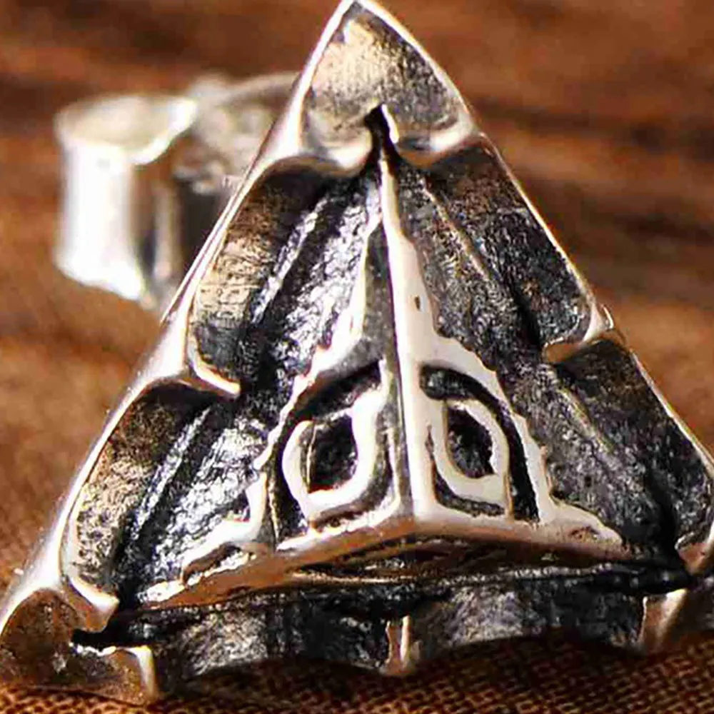 925 Sterling Silver Triangle Stud Earrings Men Women Punk Retro Fashion Jewelry
