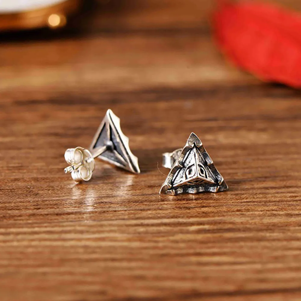 925 Sterling Silver Triangle Stud Earrings Men Women Punk Retro Fashion Jewelry