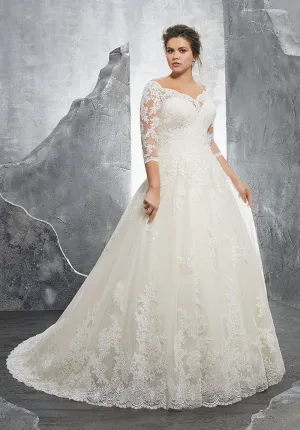 A-line Lace Wedding Dresses with 3/4 Sleeve Elegant Lace Bridal Gowns