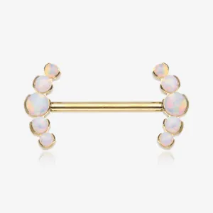 A Pair of Pure24K Implant Grade Titanium Threadless Fire Opal Ray Multi-Gem Nipple Barbell