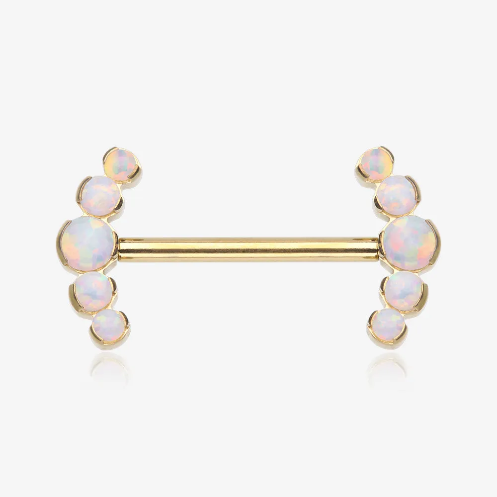 A Pair of Pure24K Implant Grade Titanium Threadless Fire Opal Ray Multi-Gem Nipple Barbell