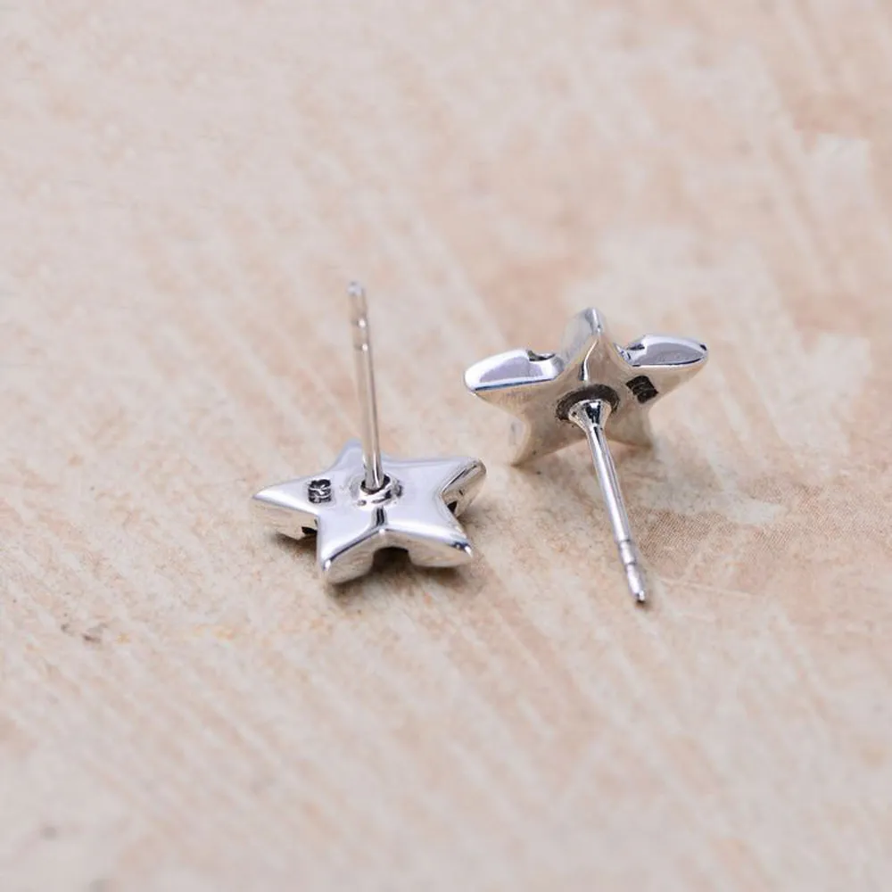 A Pair Real Solid 925 Sterling Silver Earrings Pentagram Star Fashion Jewelry