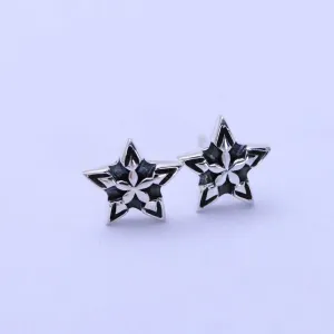 A Pair Real Solid 925 Sterling Silver Earrings Pentagram Star Fashion Jewelry