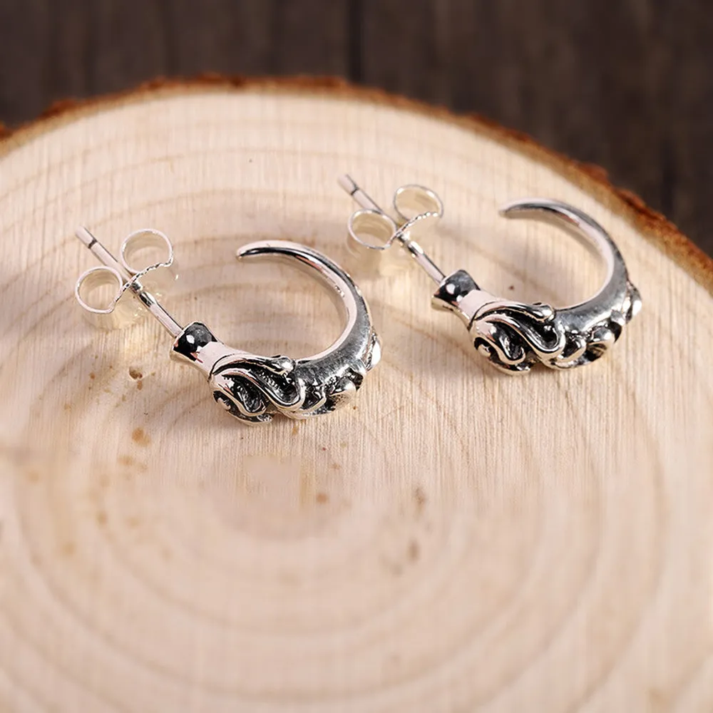 A Pair Real Solid 925 Sterling Silver Earrings Totem Geometric C-Shape Fashion Jewelry