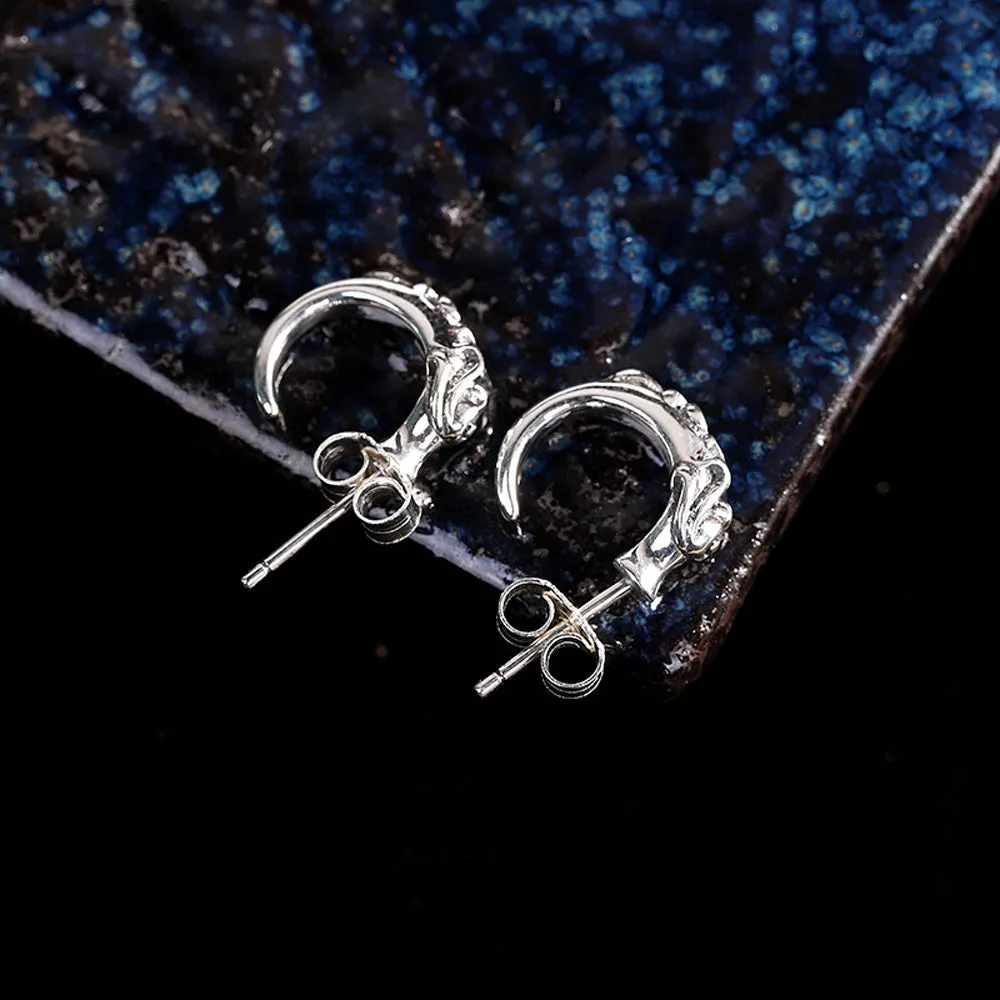 A Pair Real Solid 925 Sterling Silver Earrings Totem Geometric C-Shape Fashion Jewelry
