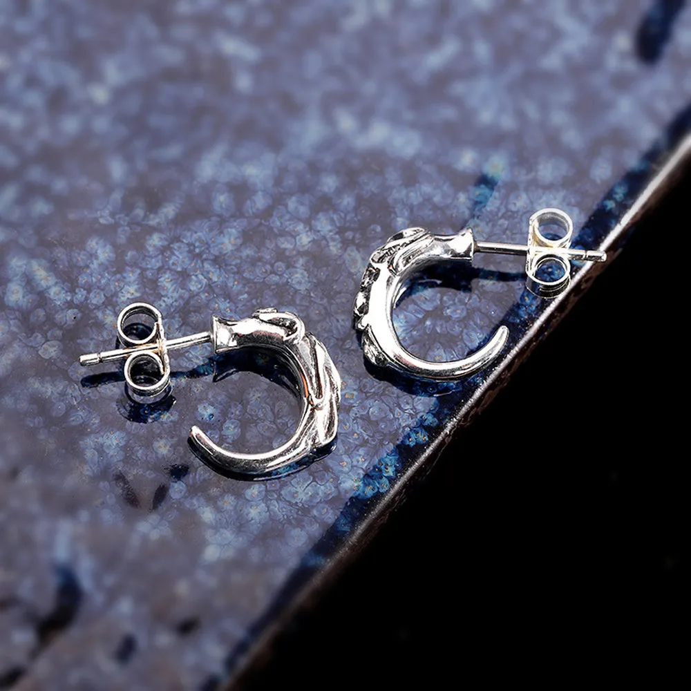 A Pair Real Solid 925 Sterling Silver Earrings Totem Geometric C-Shape Fashion Jewelry