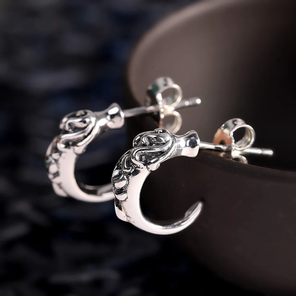 A Pair Real Solid 925 Sterling Silver Earrings Totem Geometric C-Shape Fashion Jewelry