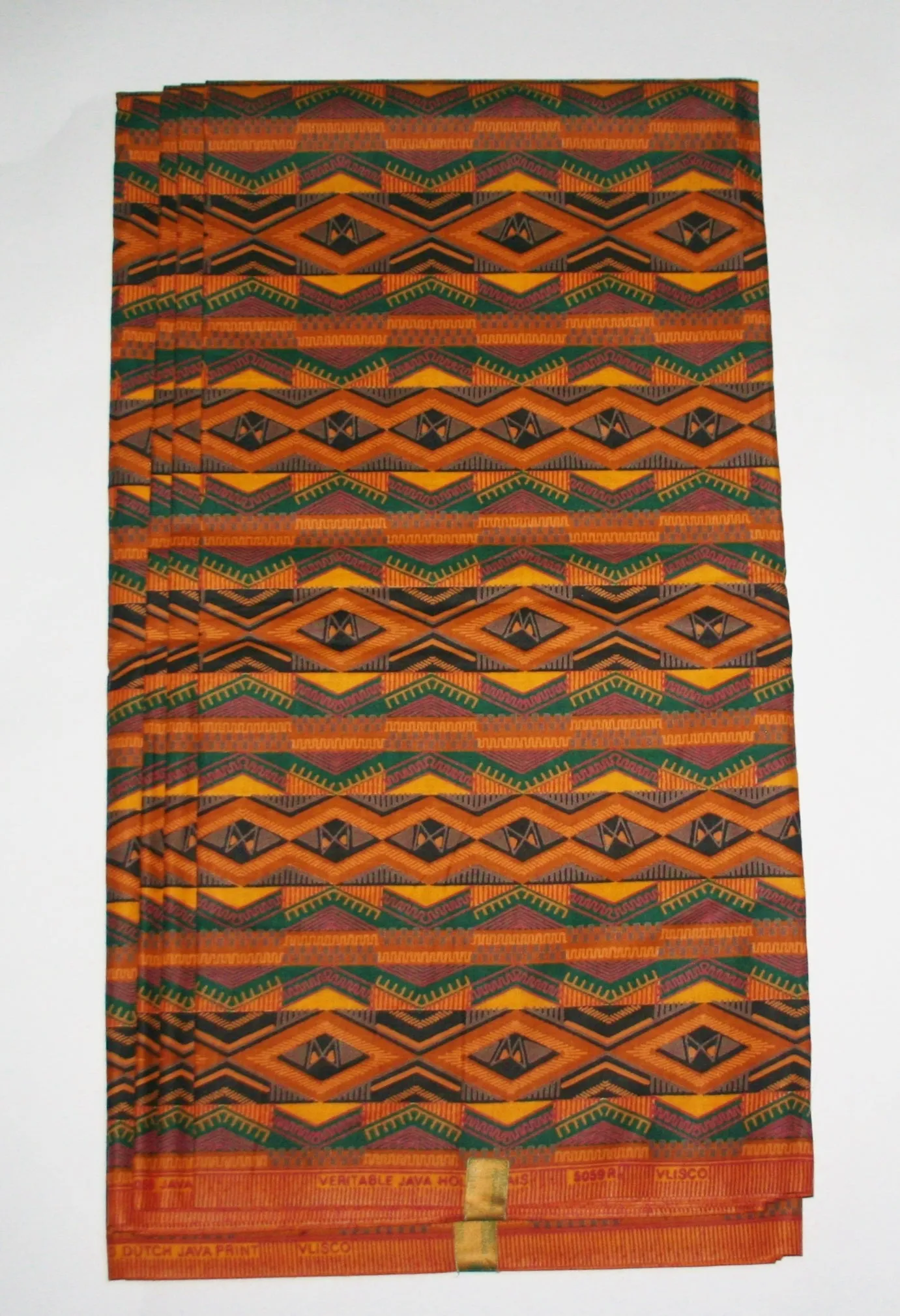 African Fabric 6 Yards Geometric Yellow Gold Green Red Vlisco Dutch Java Print