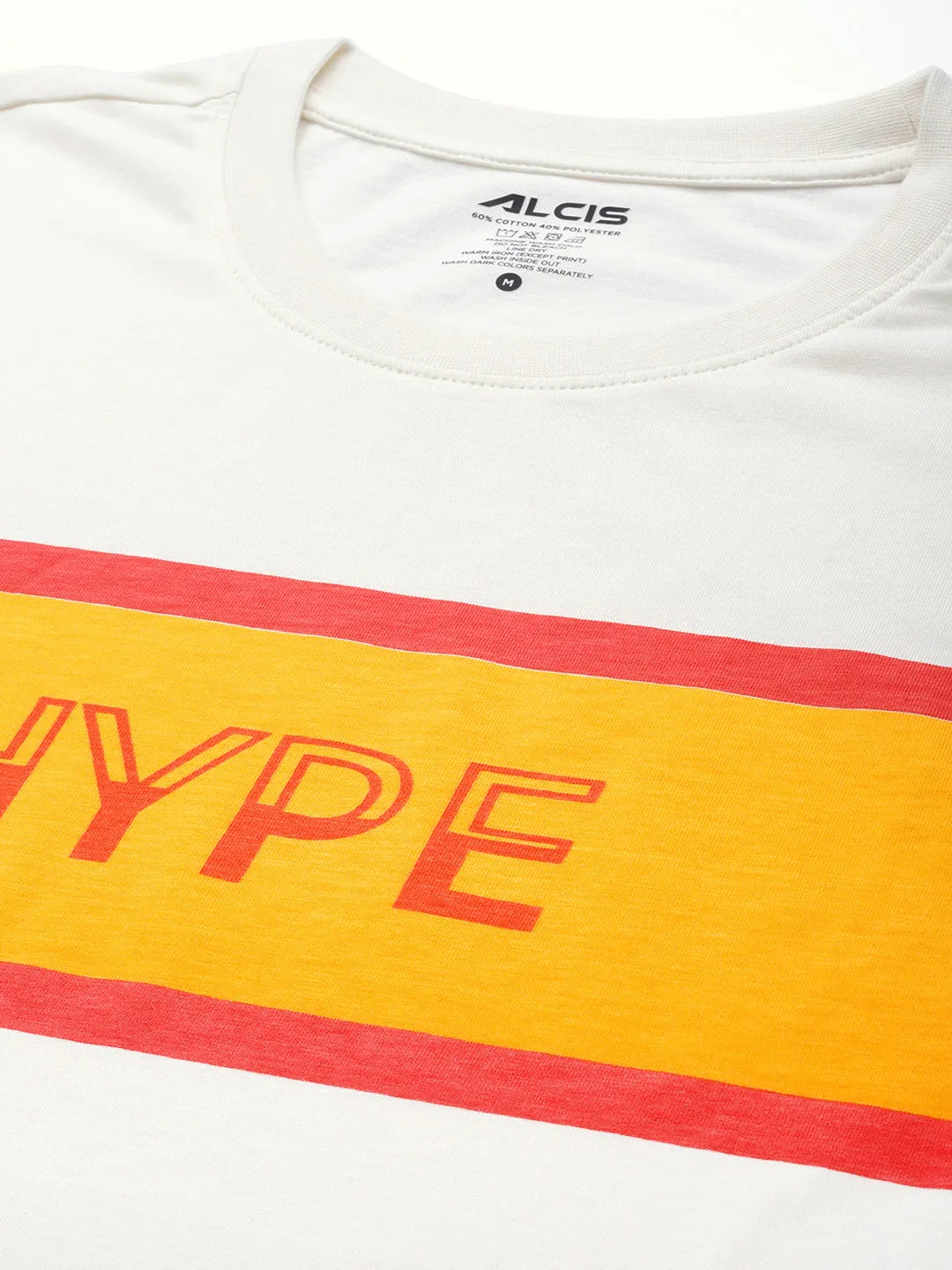 Alcis Men Off White Typography Printed Slim Fit Gym T-shirt