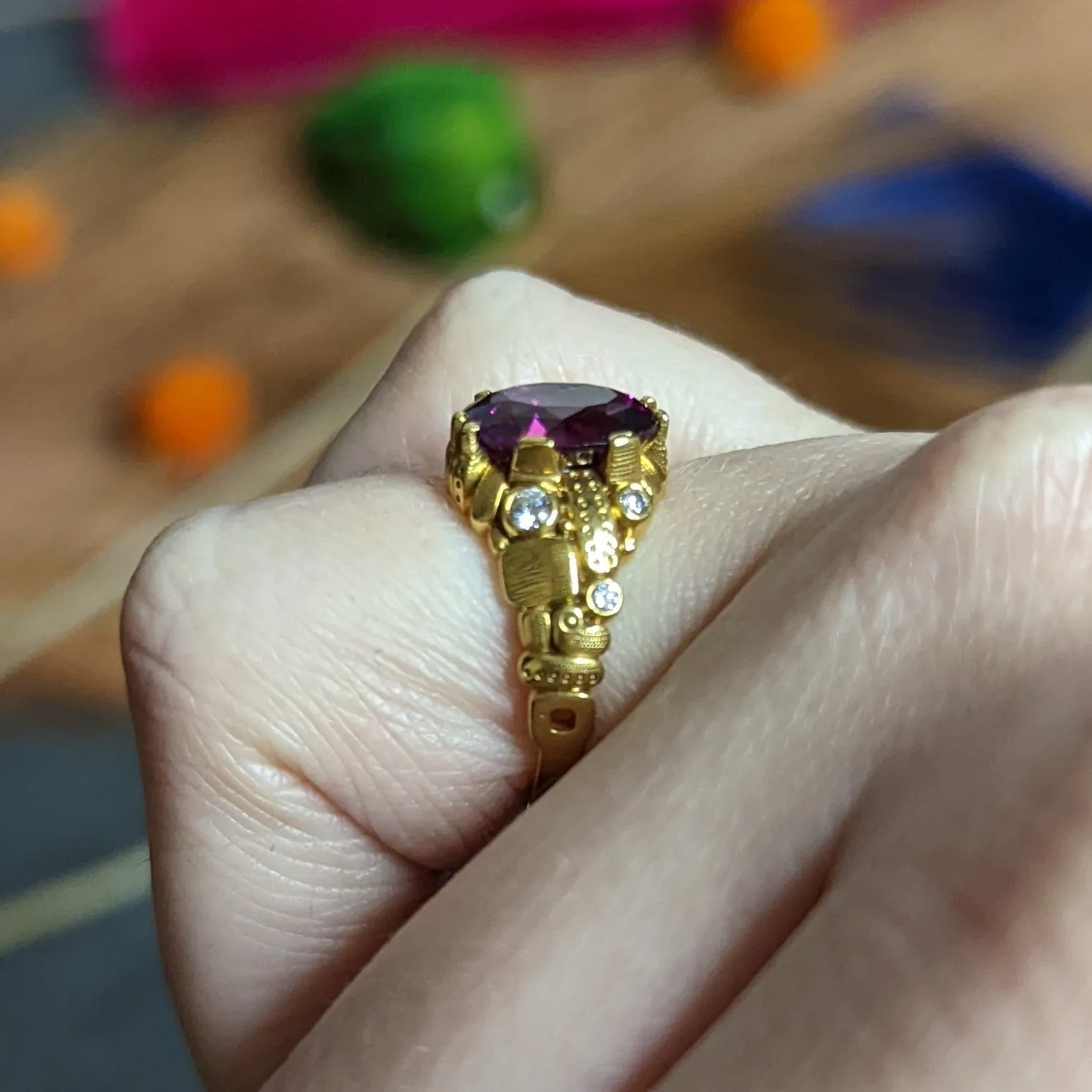 Alex Sepkus 3.92 CTW Rhodolite Garnet Diamond 18 Karat Gold Ring