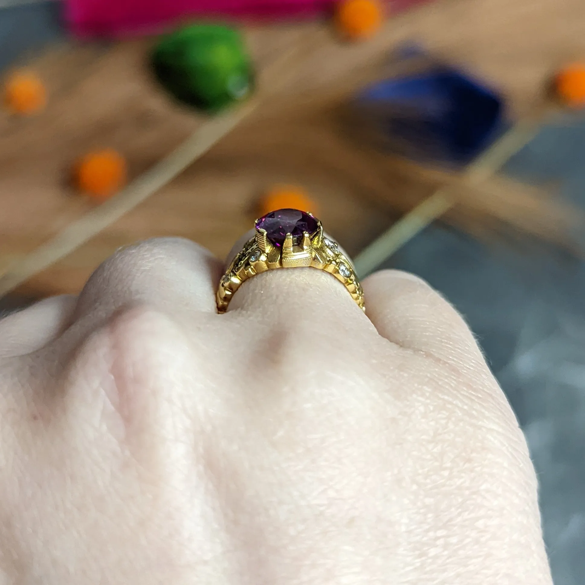 Alex Sepkus 3.92 CTW Rhodolite Garnet Diamond 18 Karat Gold Ring