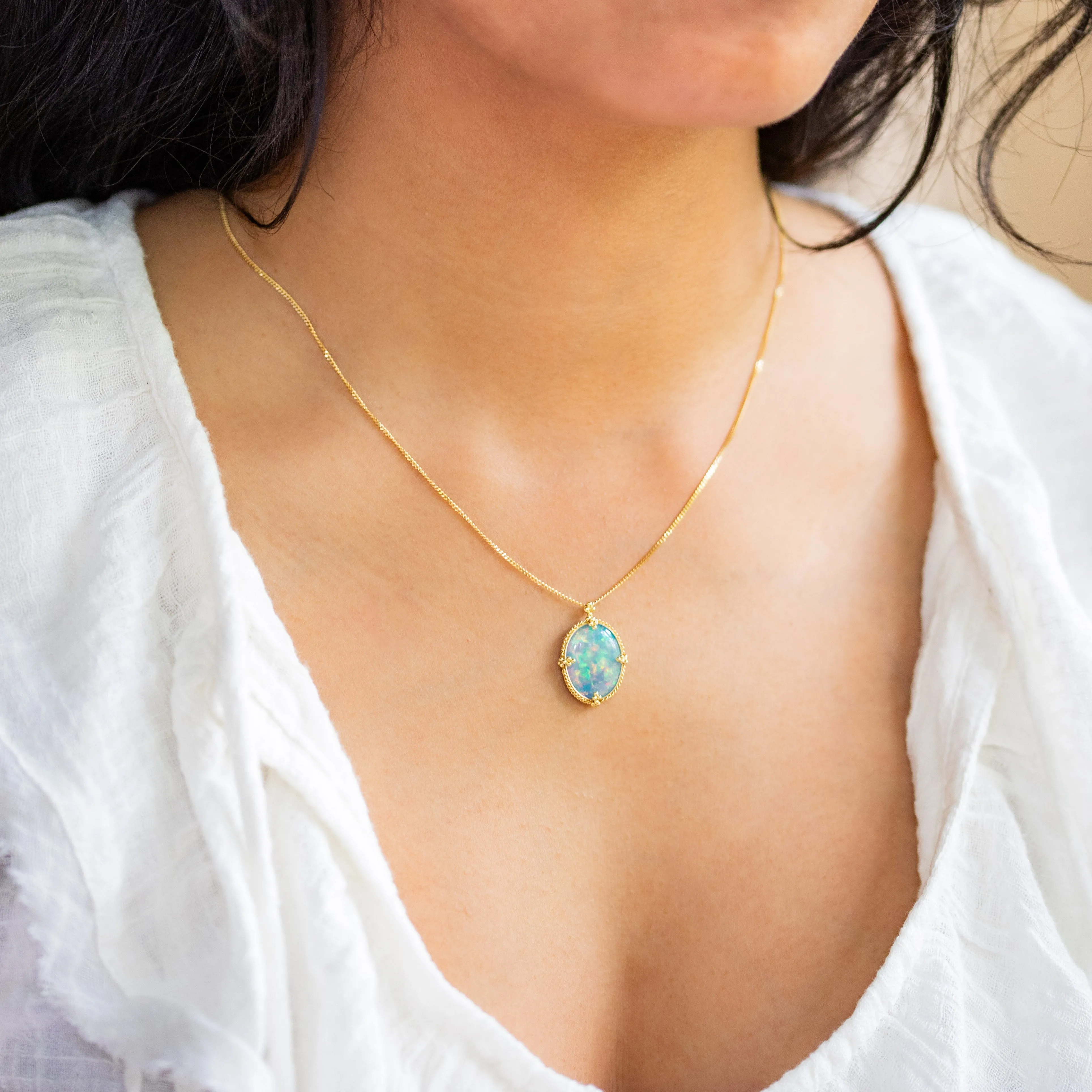 AMÁLI Ethiopian Opal Oval Pendant Necklace