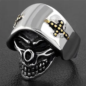 Angel of Death Skull Ring With Gold Cross on Side (#325)